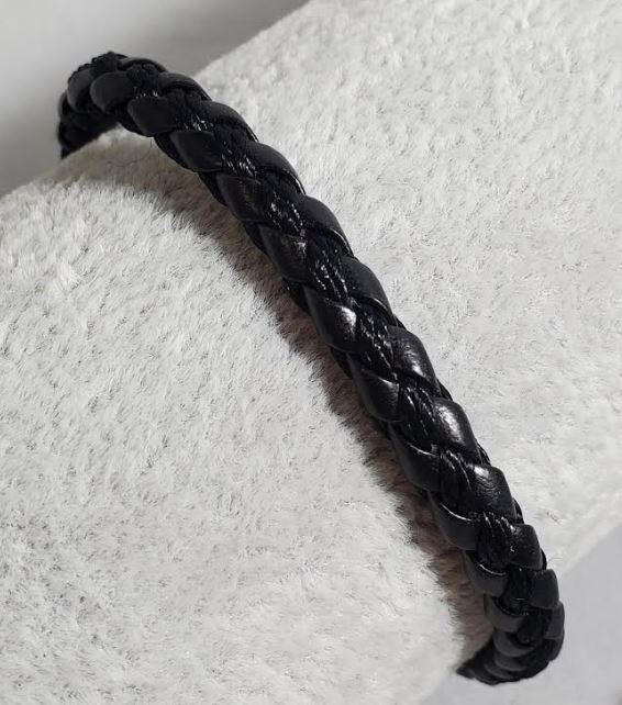 B394 Black Braided Leather Pull Cord Bracelet