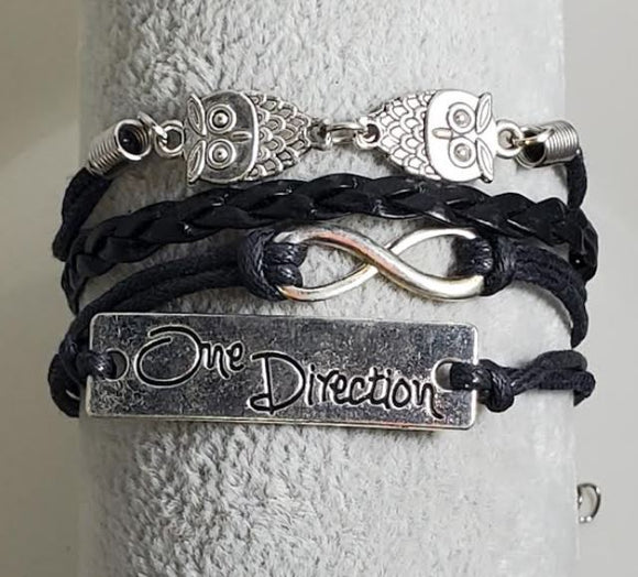 B612 Black Owl One Direction Infinity Leather Layer Bracelet