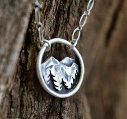 N1808 Silver Round Mountain Scene Necklace with FREE Earrings - Iris Fashion Jewelry