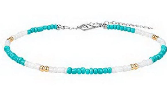 N511 Silver Turquoise White Gold Seed Bead Choker Necklace with FREE Earrings