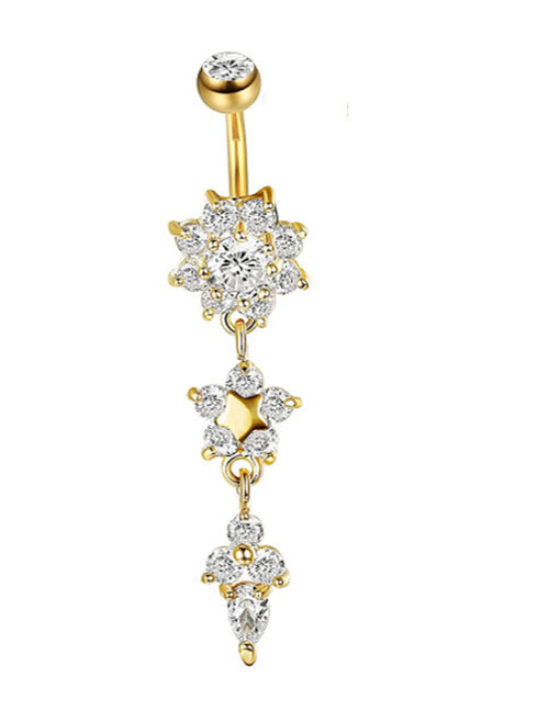 P37 Gold Flower Rhinestone Gem Ball Belly Button Ring - Iris Fashion Jewelry