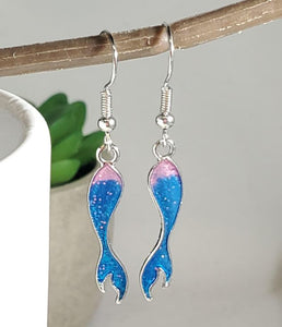 E1388 Silver Pink & Blue Mermaid Tail Earrings - Iris Fashion Jewelry