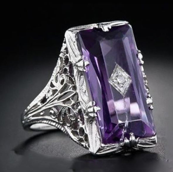 R278 Silver Purple Rectangle Gem Ring - Iris Fashion Jewelry