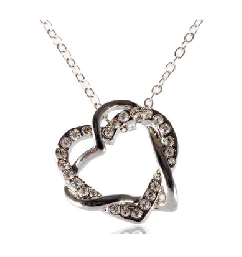 N796 Silver Intertwined Hearts Crystal Rhinestone Necklace with FREE EARRINGS