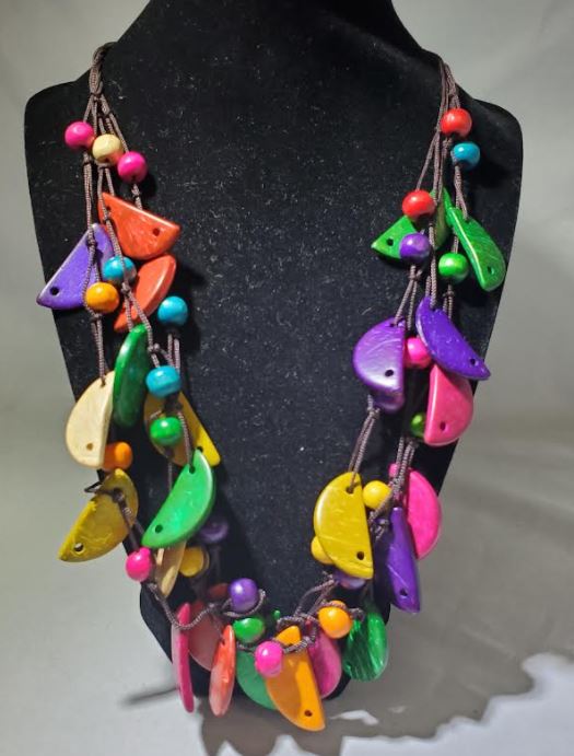 N1913 Multi Color Half Circle Layered Wooden Necklace with FREE EARRINGS - Iris Fashion Jewelry