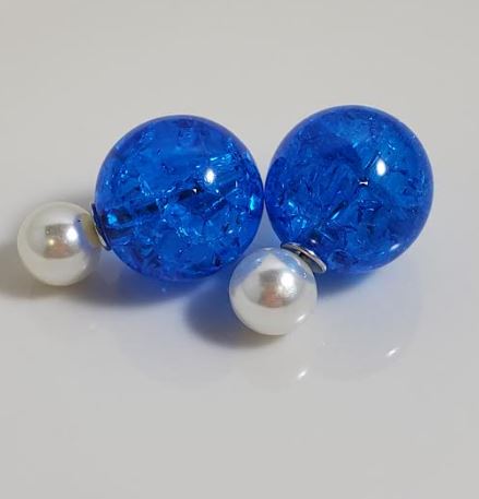 AZ1203 Pearl Blue Ice Breaker Double Ball Earrings