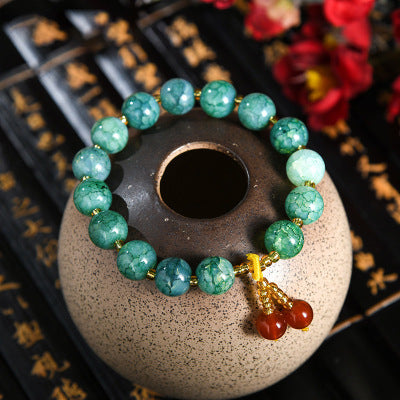 B1269 Shades of Green/Blue Crackle Glass Bead Bracelet - Iris Fashion Jewelry