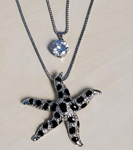 N1463 Silver Starfish Black Accent Necklace with FREE Earrings - Iris Fashion Jewelry