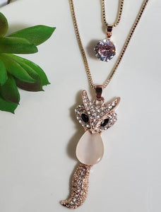 AZ270 Rose Gold Moonstone Fox Necklace with FREE Earrings