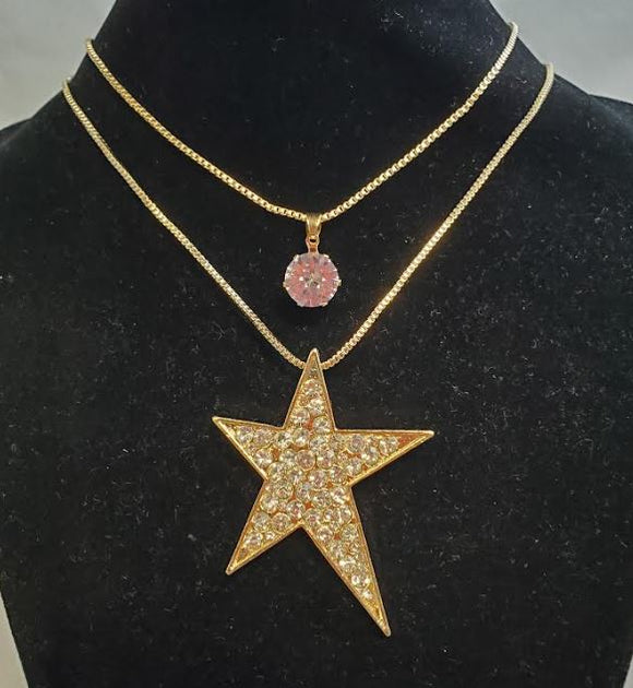 AZ86 Gold Rhinestone Star Necklace with FREE Earrings - Iris Fashion Jewelry
