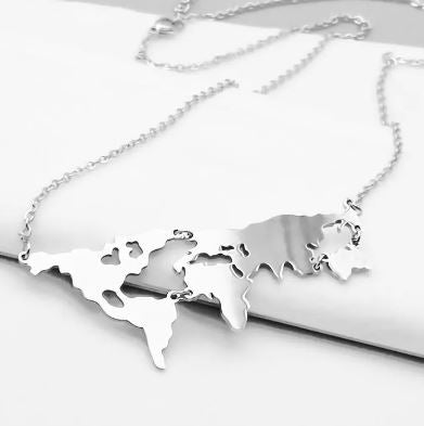 AZ627 Silver Map Necklace with FREE EARRINGS