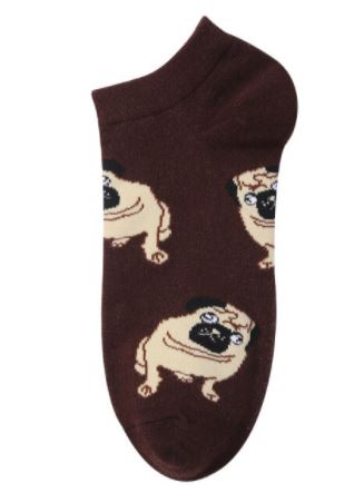 SF361 Brown Pug Puppy Dog Low Cut Socks - Iris Fashion Jewelry
