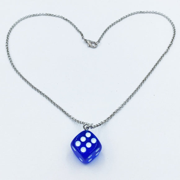 N2154 Silver Royal Blue Dice Necklace with FREE Earrings - Iris Fashion Jewelry