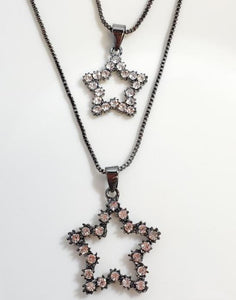 AZ197 Gun Metal Rhinestone Star Necklace with FREE Earrings