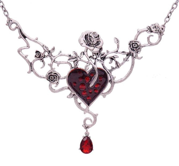 AZ621 Silver Red Heart Rose Necklace with FREE EARRINGS