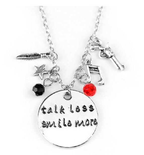 N1942 Silver Talk Less Smile More Necklace with FREE EARRINGS - Iris Fashion Jewelry