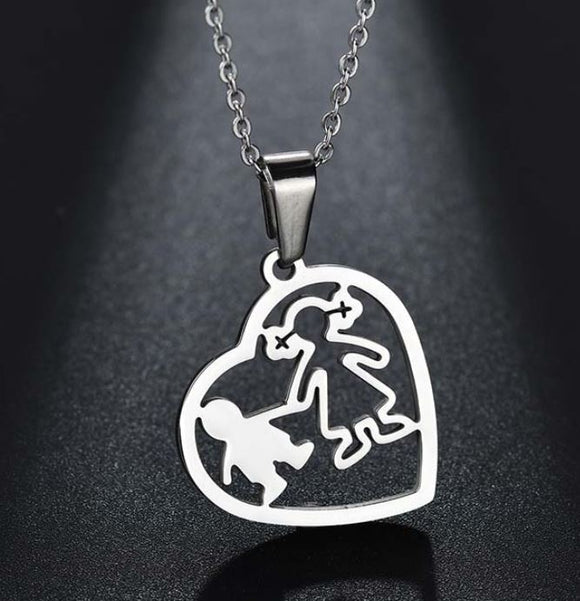 N1005 Silver Heart Boy & Girl Mom Necklace with FREE EARRINGS - Iris Fashion Jewelry