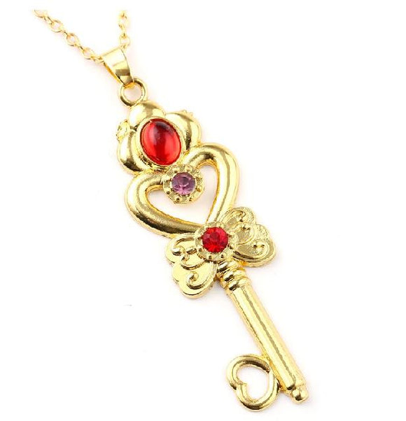 AZ1053 Gold Heart Key Red Gem Necklace with Free Earrings