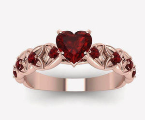 R279 Rose Gold Red Heart Gem Ring - Iris Fashion Jewelry