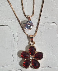 AZ471 Rose Gold Red Gemstone Flower Necklace with FREE EARRINGS