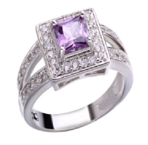 R178 Silver Purple Square Gem Rhinestone Ring - Iris Fashion Jewelry