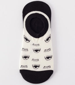 SF405 Black & White Eye Low Cut Socks - Iris Fashion Jewelry