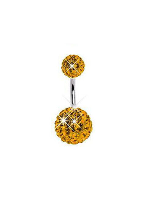 P81 Silver Large Double Ball Golden Yellow Gems Belly Button Ring - Iris Fashion Jewelry