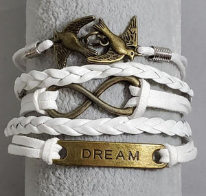 AZ603 White Dove Dream Infinity Leather Layer Bracelet