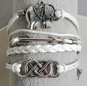 AZ527 White Elephant Arrow Leather Layer Bracelet