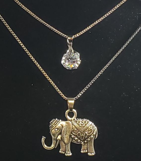 N1322 Silver Elephant Gem Necklace with Free Earrings