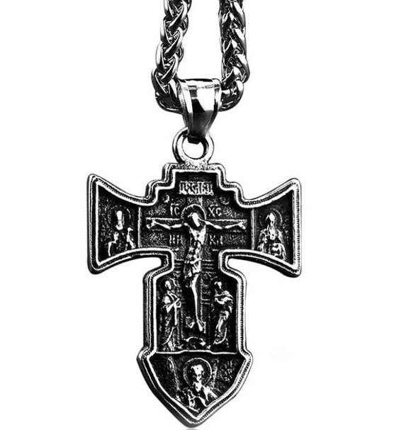 N1152 Gun Metal Jesus Cross Pendant Necklace - Iris Fashion Jewelry