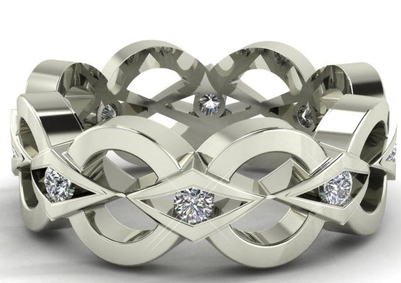 R287 Silver Band with Rhinestones Ring - Iris Fashion Jewelry