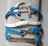 B1299 Turquoise & White Anchor Infinity Where There's a Will There's a Way Leather Layer Bracelet - Iris Fashion Jewelry