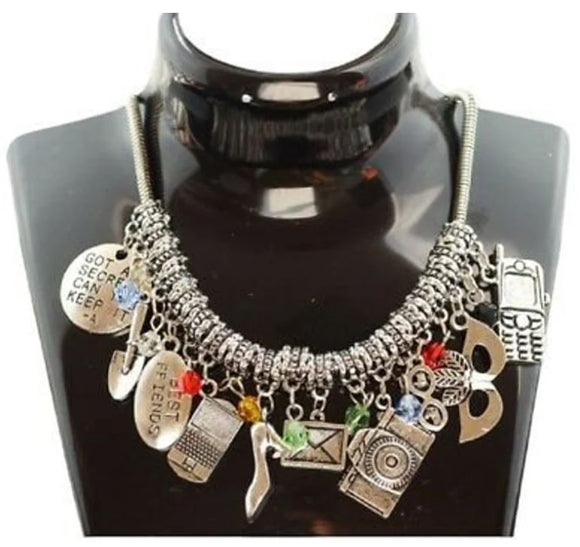 AZ709 Silver 20 Charm Snake Chain Necklace with Free Earrings SUPER VALUE!