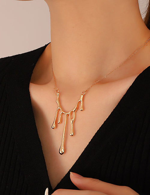 N2117 Gold Dripping Necklace with Free Earrings - Iris Fashion Jewelry