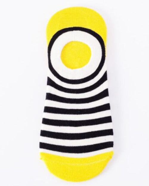 SF1265 Yellow Black & White Stripe Low Cut Socks - Iris Fashion Jewelry