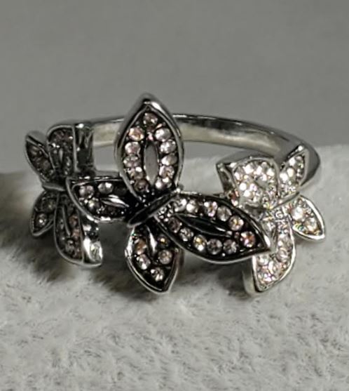 R677 Silver Triple Butterfly Rhinestone Ring - Iris Fashion Jewelry