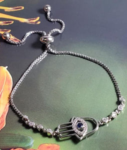 B1316 Silver Buddhist Hand Adjustable Bracelet