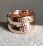 R242 Rose Gold Rhinestone Double Ring - Iris Fashion Jewelry