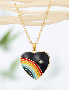 L21 Gold Black Heart Rainbow Necklace FREE EARRINGS - Iris Fashion Jewelry