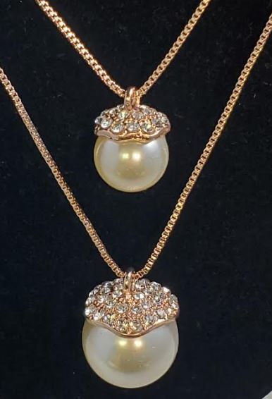 AZ680 Rose Gold Pearl & Rhinestone Necklace with FREE EARRINGS