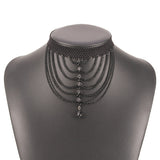 N2129 Black Chain Scalloped Choker Necklace with FREE EARRINGS - Iris Fashion Jewelry