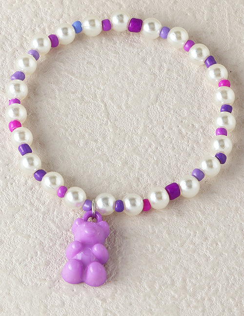 L412 Pearl Bead Lavender Gummy Bear Bracelet - Iris Fashion Jewelry