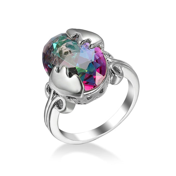 R679 Silver Iridescent Gemstone Ring - Iris Fashion Jewelry