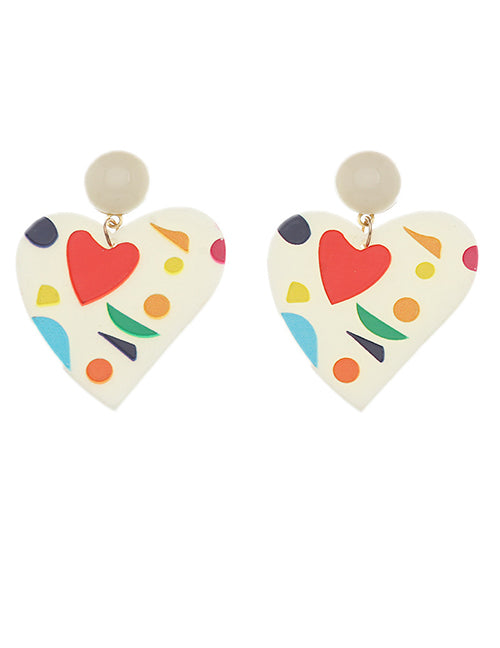 E304 Acrylic Heart Colorful Graffiti Earrings - Iris Fashion Jewelry