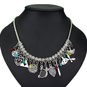 AZ55 Silver 21 Charm Snake Chain Necklace with Free Earrings SUPER VALUE! - Iris Fashion Jewelry