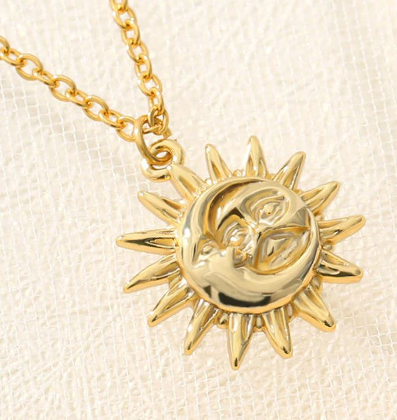 AZ781 Gold Dainty Sun and Moon Necklace with FREE EARRINGS