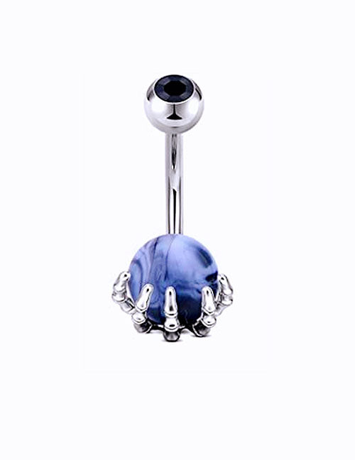 P99 Silver Black Marble Design Ball Claw Belly Button Ring - Iris Fashion Jewelry