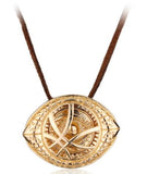 +AZ597 Gold Eye Pendant on Leather Cord Necklace with FREE EARRINGS