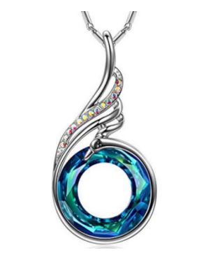 N1320 Silver Peacock Iridescent Blue/Green Gem Necklace with FREE Earrings - Iris Fashion Jewelry